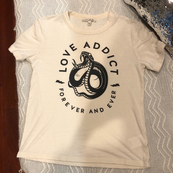Express Tops - Express One Eleven Love Addict Tee (Beige/Black)
